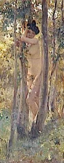 Julius LeBlanc Stewart Jeune femme nue dans un sous-bois France oil painting art